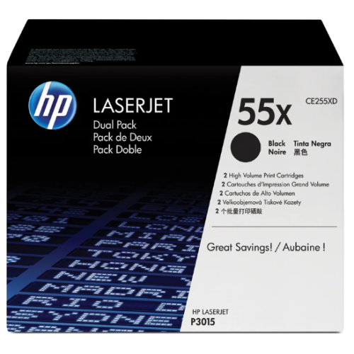 CE255XD - HP 55X Black 2-pack LJ Toner Cart, CE255XD (12,500 / 12,500 pages)